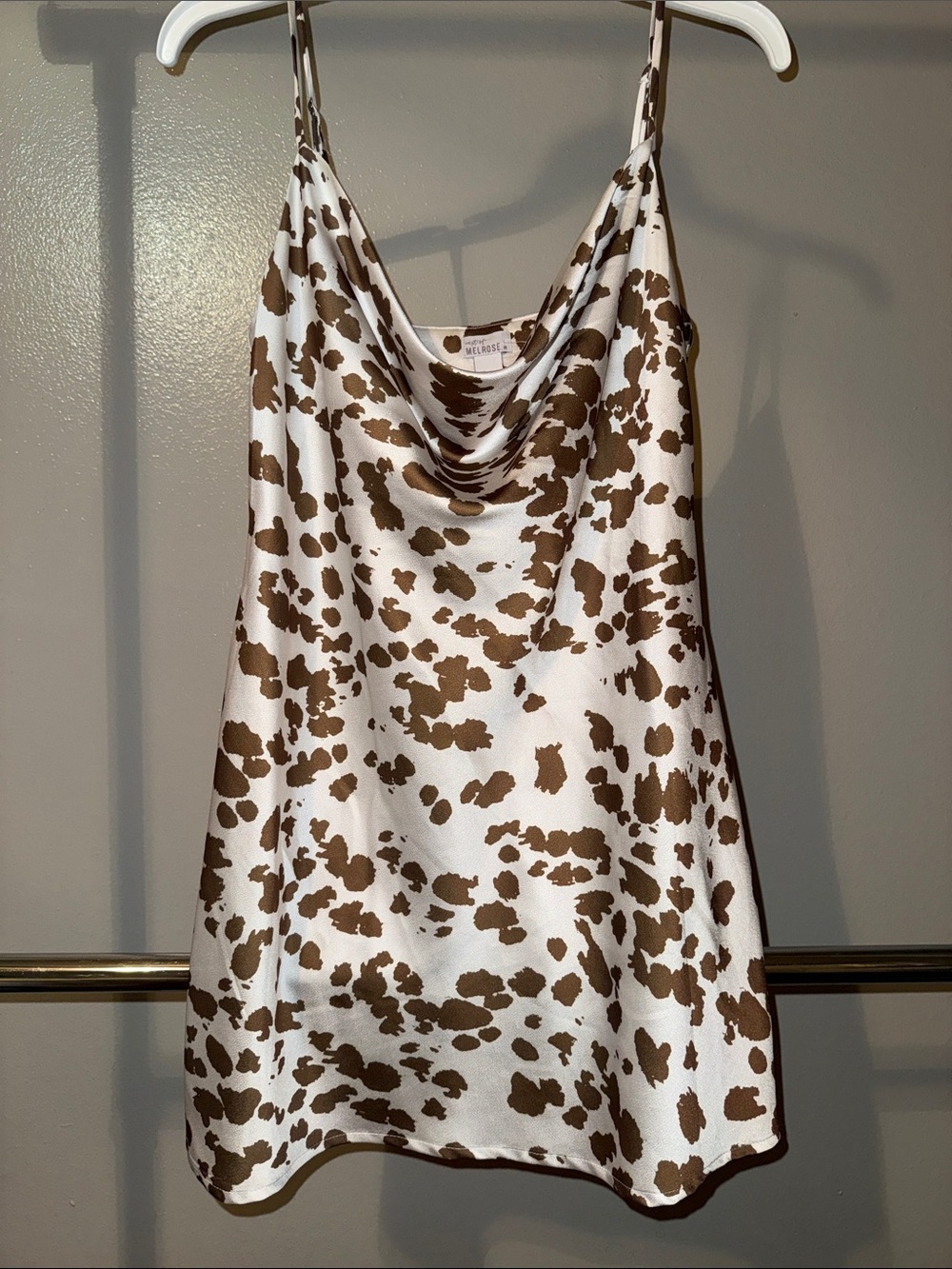 Cowl Neck mini dress with Brown Spot Print
